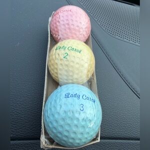 Vintage Lady Carol Pastel Golf Balls Set of 3 Pink Yellow Blue Collectible